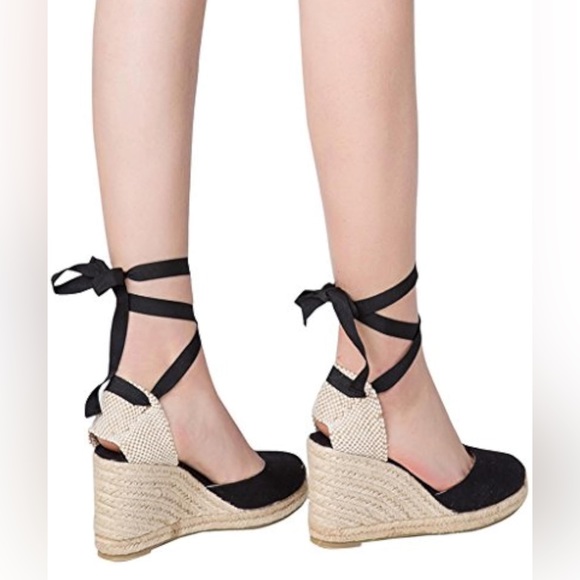 U-lite Womens Espadrille Wedge Sandals Closed Toe Platform Lace Up Ankle Strap 7 - Picture 1 of 8